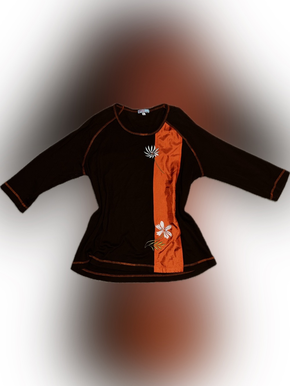 Johnny Was Black Short-Sleeve Tee with Orange Floral Panel